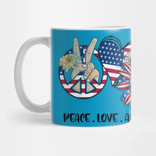 Peace, Love, America 4th of July Design Mug